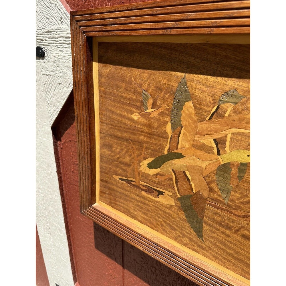 Mallard Duck Mid Century Modern Framed Wood Cut Out Inlay Wall Art 18''x 15.5'' - Picture 2 of 5